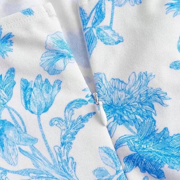 Blue Floral Puff Sleeve Cottagecore Mini Dress - Picture 4 of 6